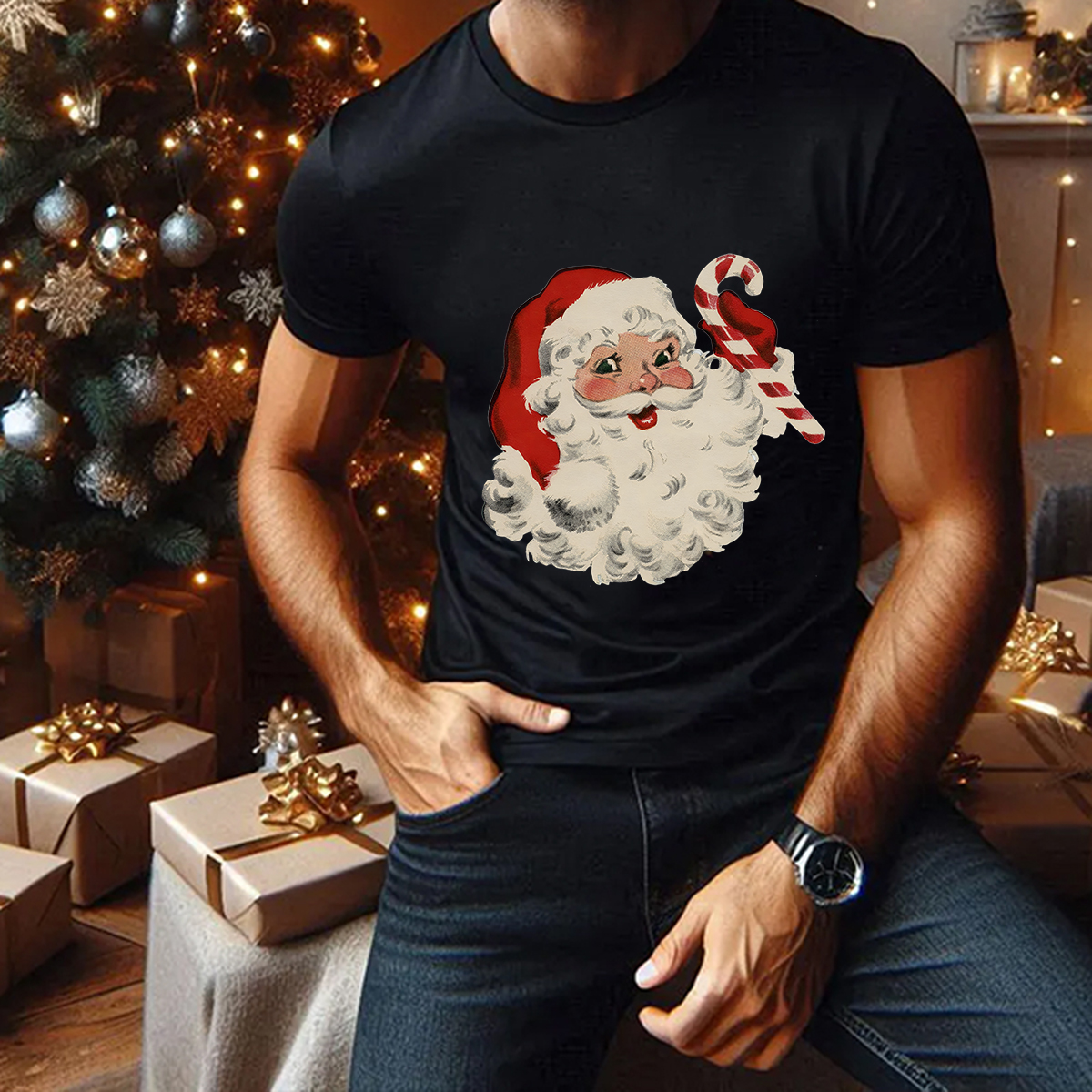 Women's Christmas Round Neck Short Sleeve Printed T-shirt