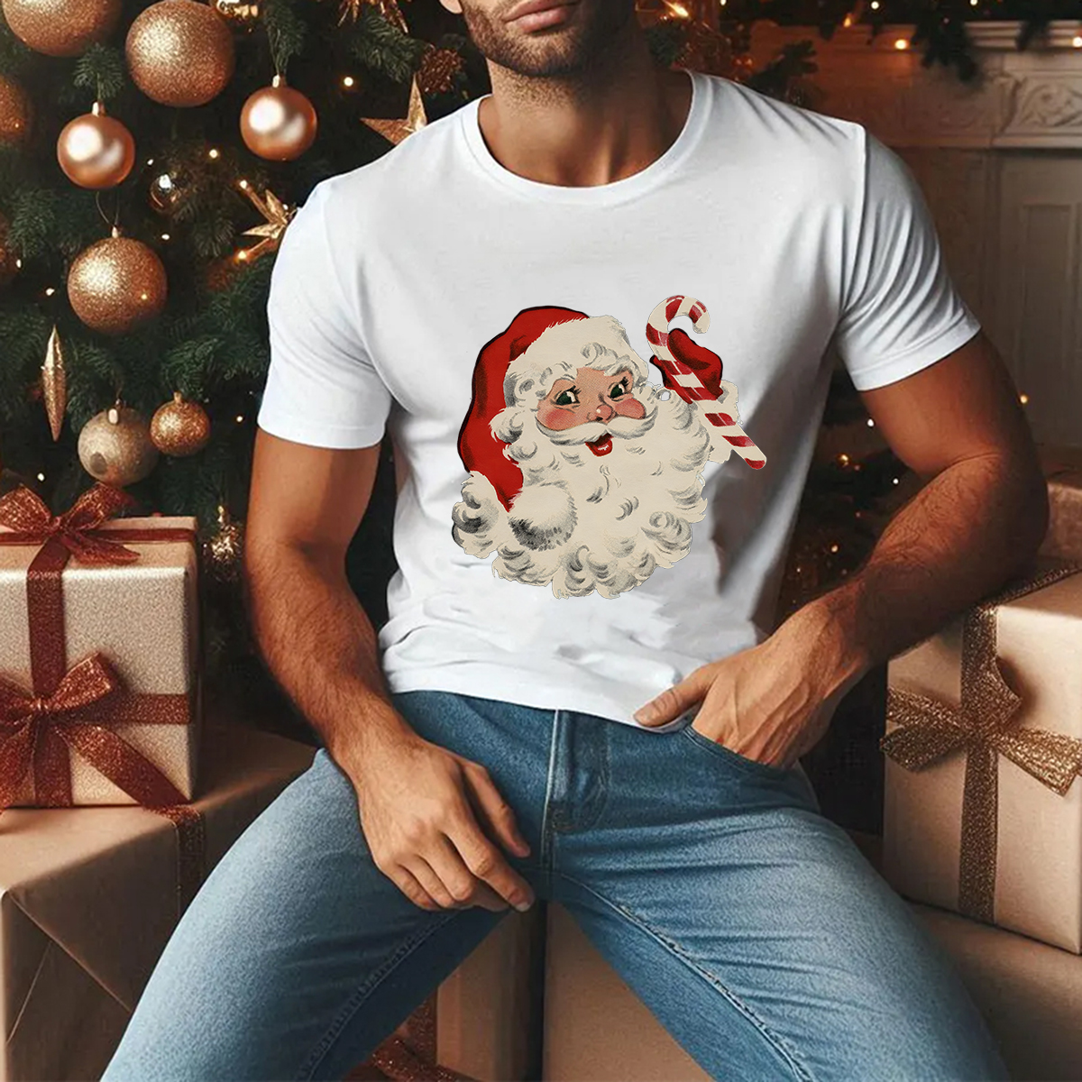 Women's Christmas Round Neck Short Sleeve Printed T-shirt