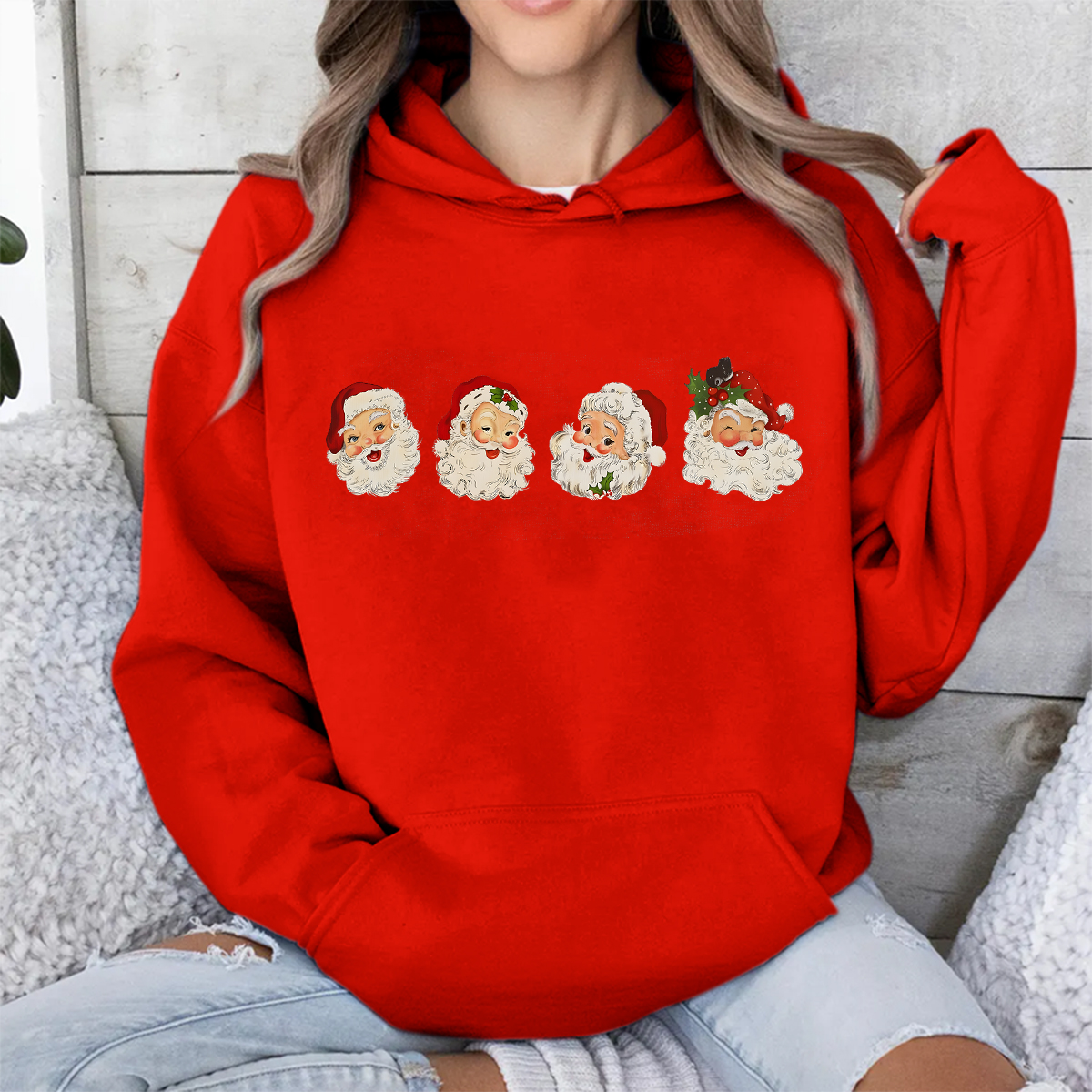  Women'S Clothing Christmas Print Long Sleeved Hoodie