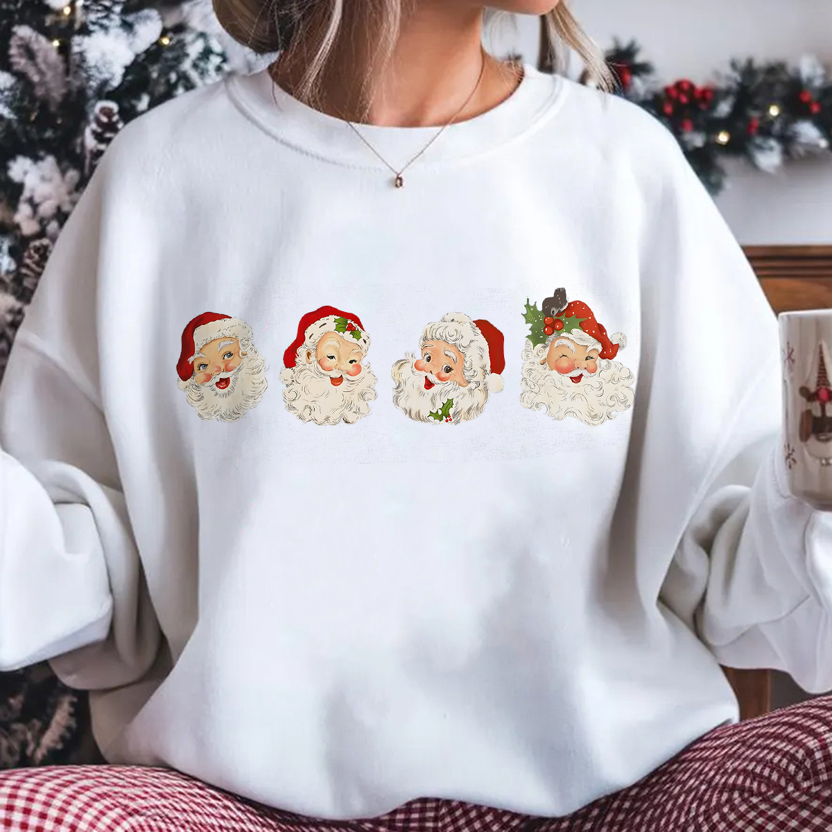  Women's Christmas Printed Round Neck Long Sleeve Sweatshirts