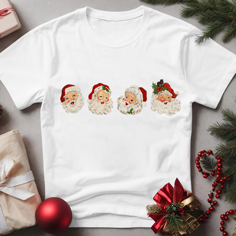 Women's Christmas Round Neck Short Sleeve Printed T-shirt