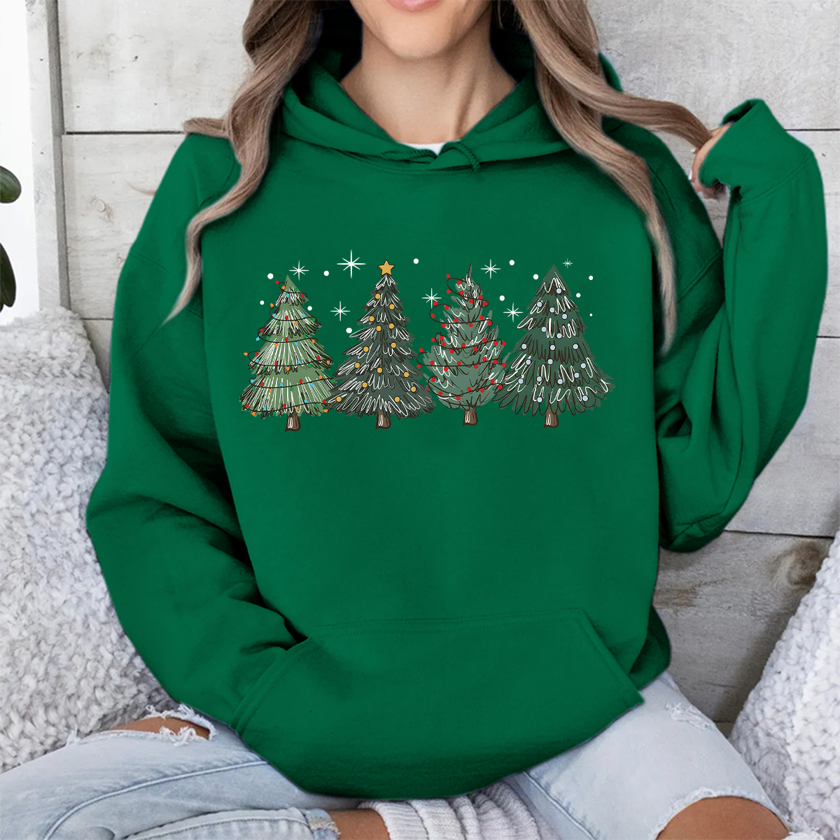  Women'S Clothing Christmas Tree Print Long Sleeved Hoodie
