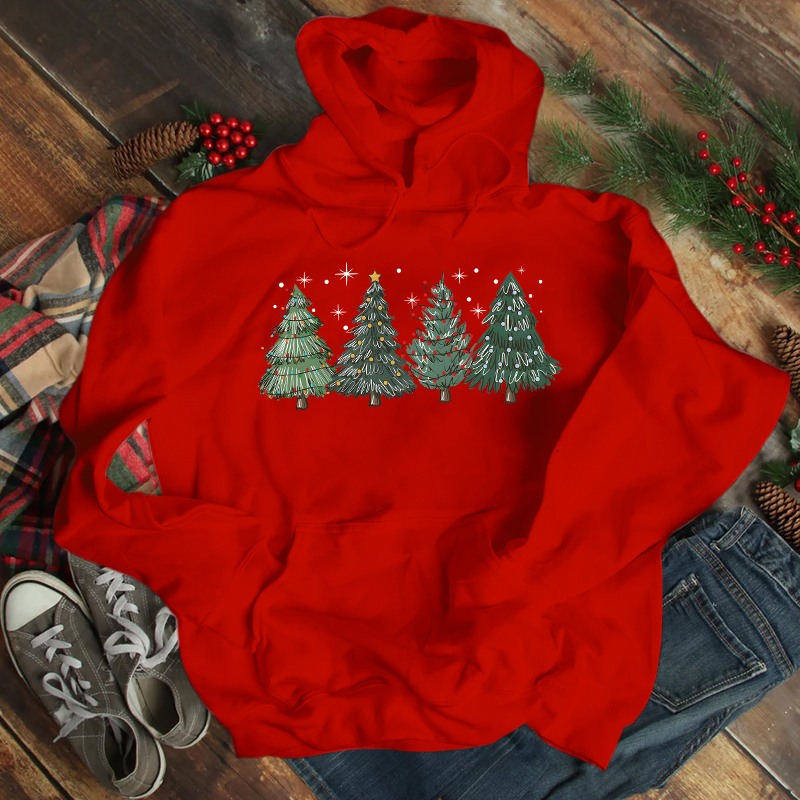  Women'S Clothing Christmas Tree Print Long Sleeved Hoodie
