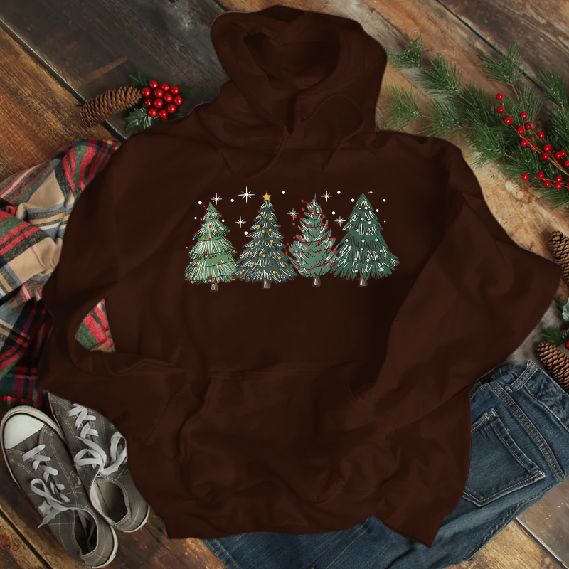  Women'S Clothing Christmas Tree Print Long Sleeved Hoodie