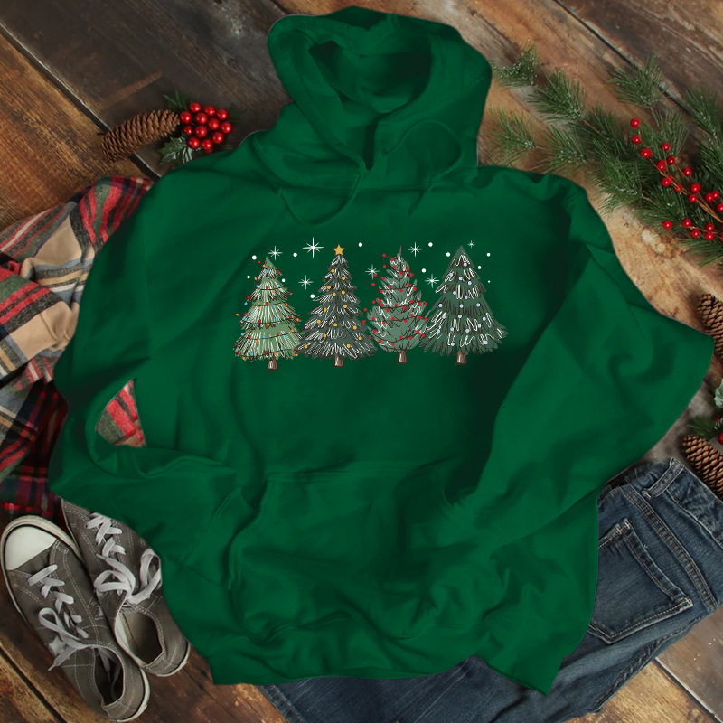  Women'S Clothing Christmas Tree Print Long Sleeved Hoodie