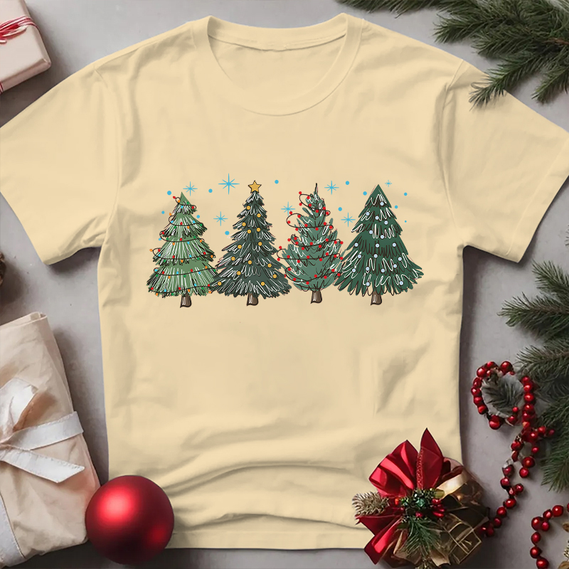 Women's Christmas Tree Round Neck Short Sleeve Printed T-shirt