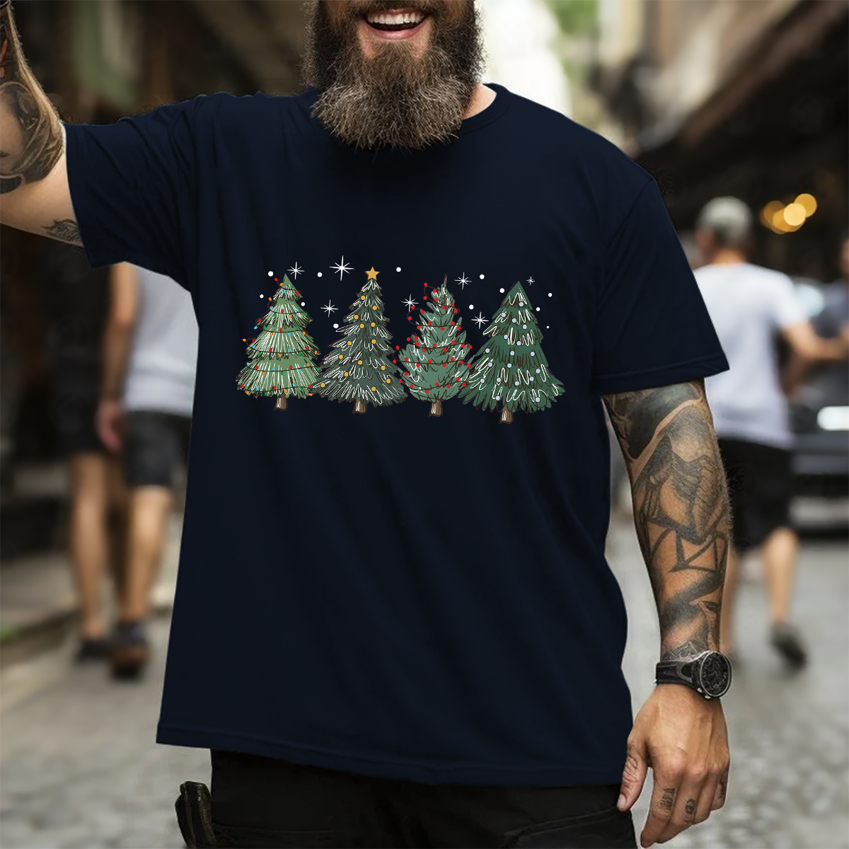 Women's Christmas Tree Round Neck Short Sleeve Printed T-shirt