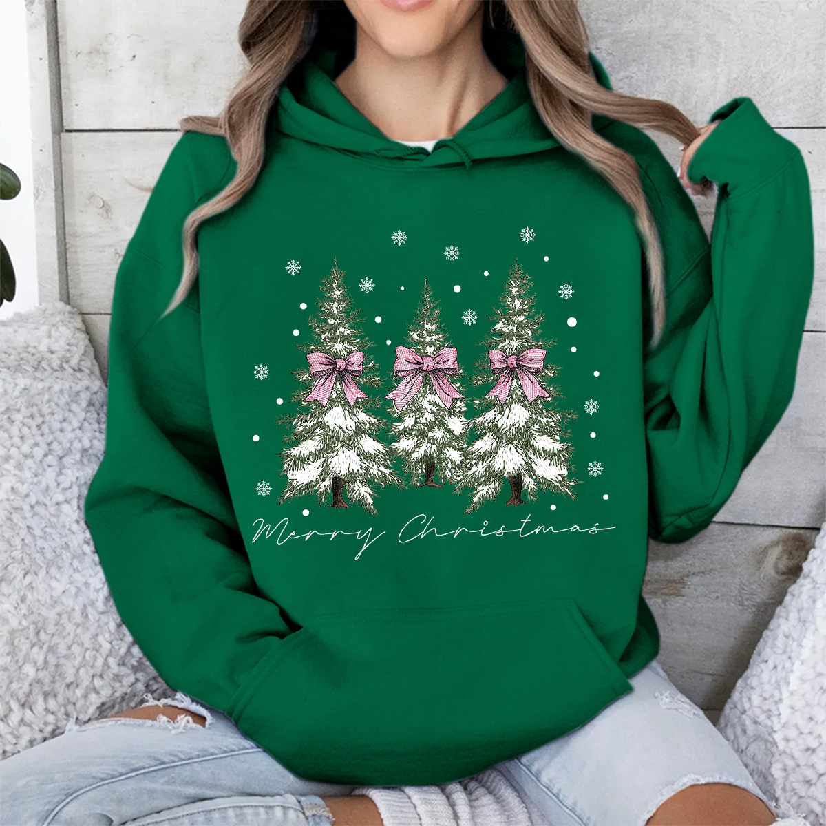 Women'S Clothing Christmas Tree Print Long Sleeved Hoodie
