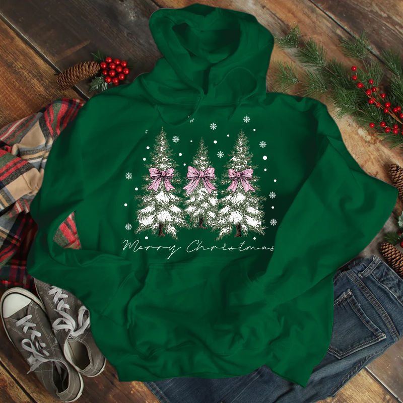 Women'S Clothing Christmas Tree Print Long Sleeved Hoodie
