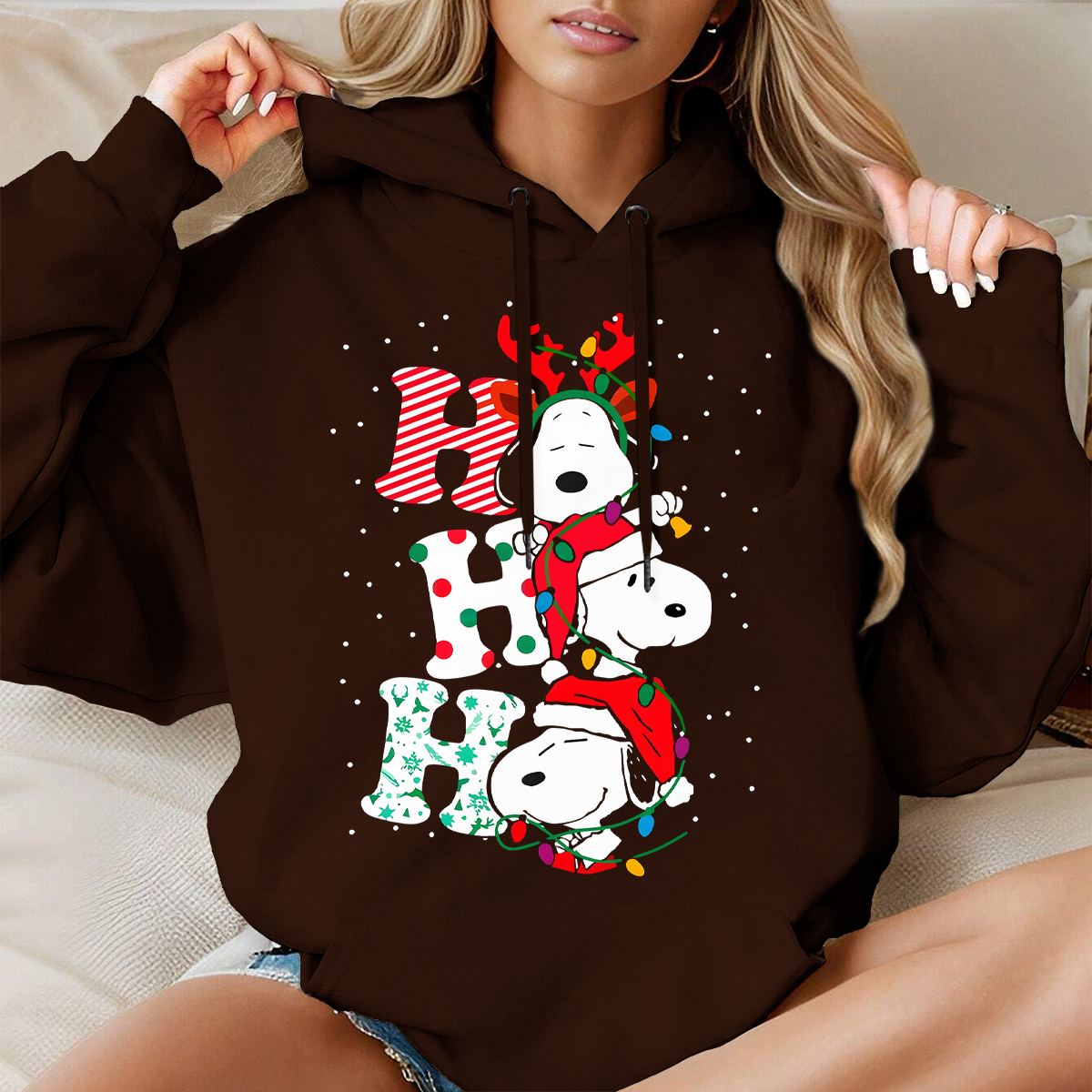 Christmas Snoopy Ho Ho Long Sleeve Hooded Pocket Pullover Hoodie 02