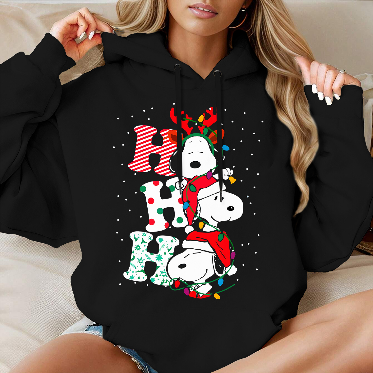 Christmas Snoopy Ho Ho Long Sleeve Hooded Pocket Pullover Hoodie 02