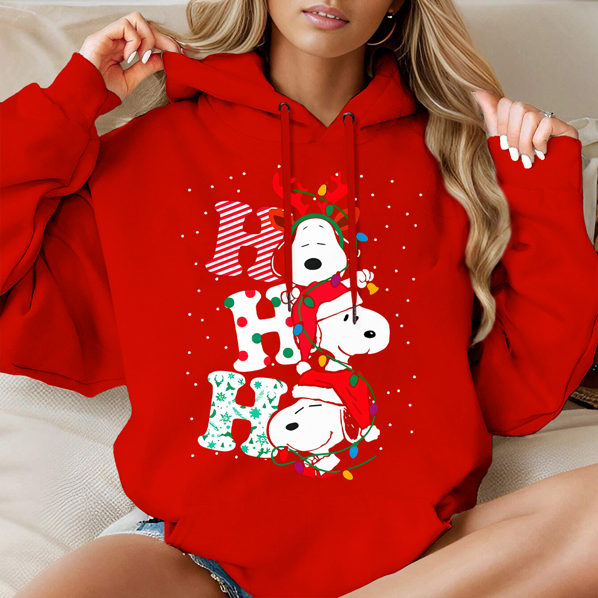Christmas Snoopy Ho Ho Long Sleeve Hooded Pocket Pullover Hoodie 02