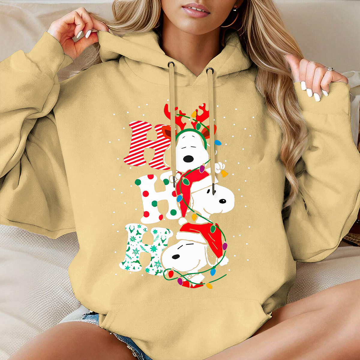 Christmas Snoopy Ho Ho Long Sleeve Hooded Pocket Pullover Hoodie 02