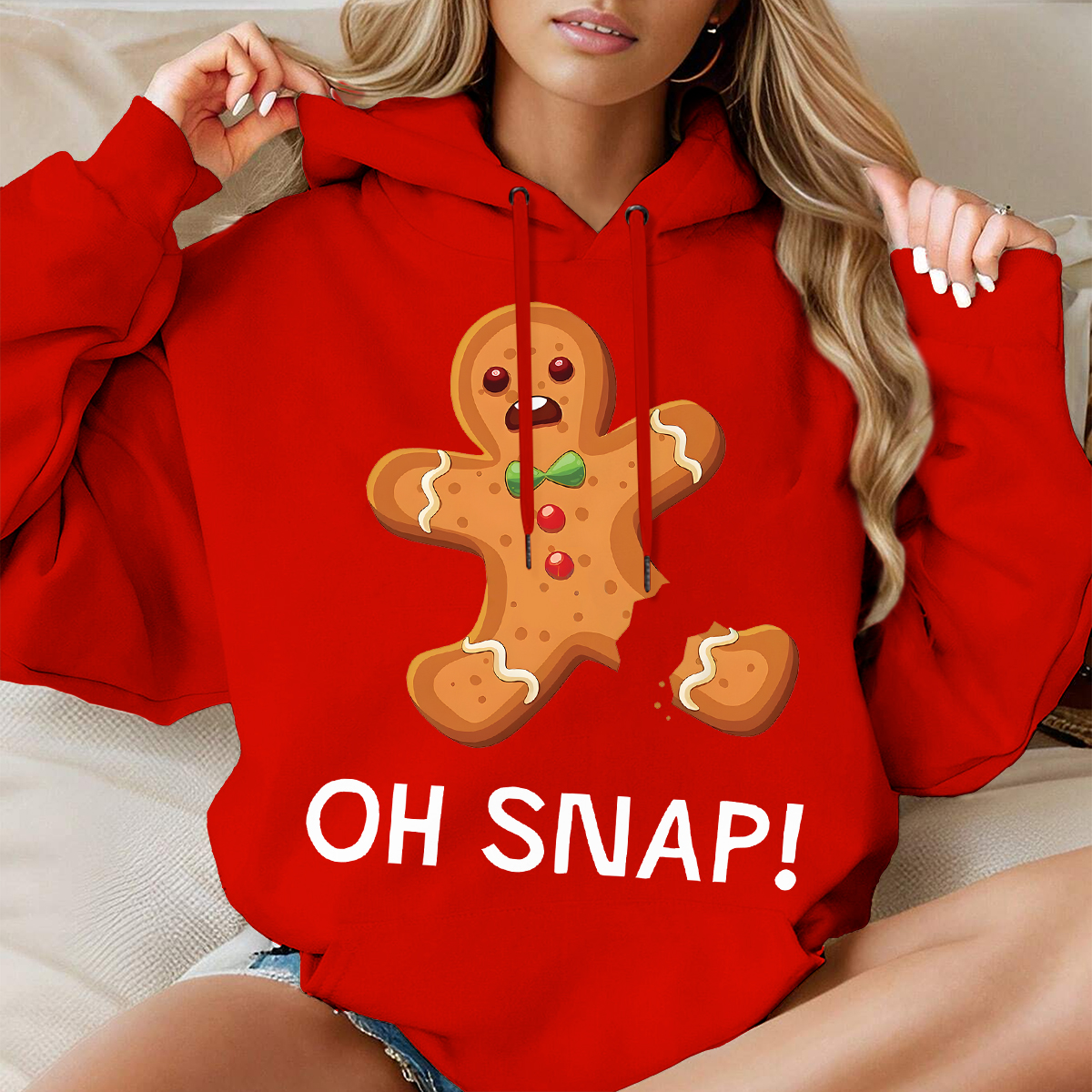 Oh Snap Gingerbread Christmas Cake Long Sleeve Hooded Pocket Pullover Hoodie 02