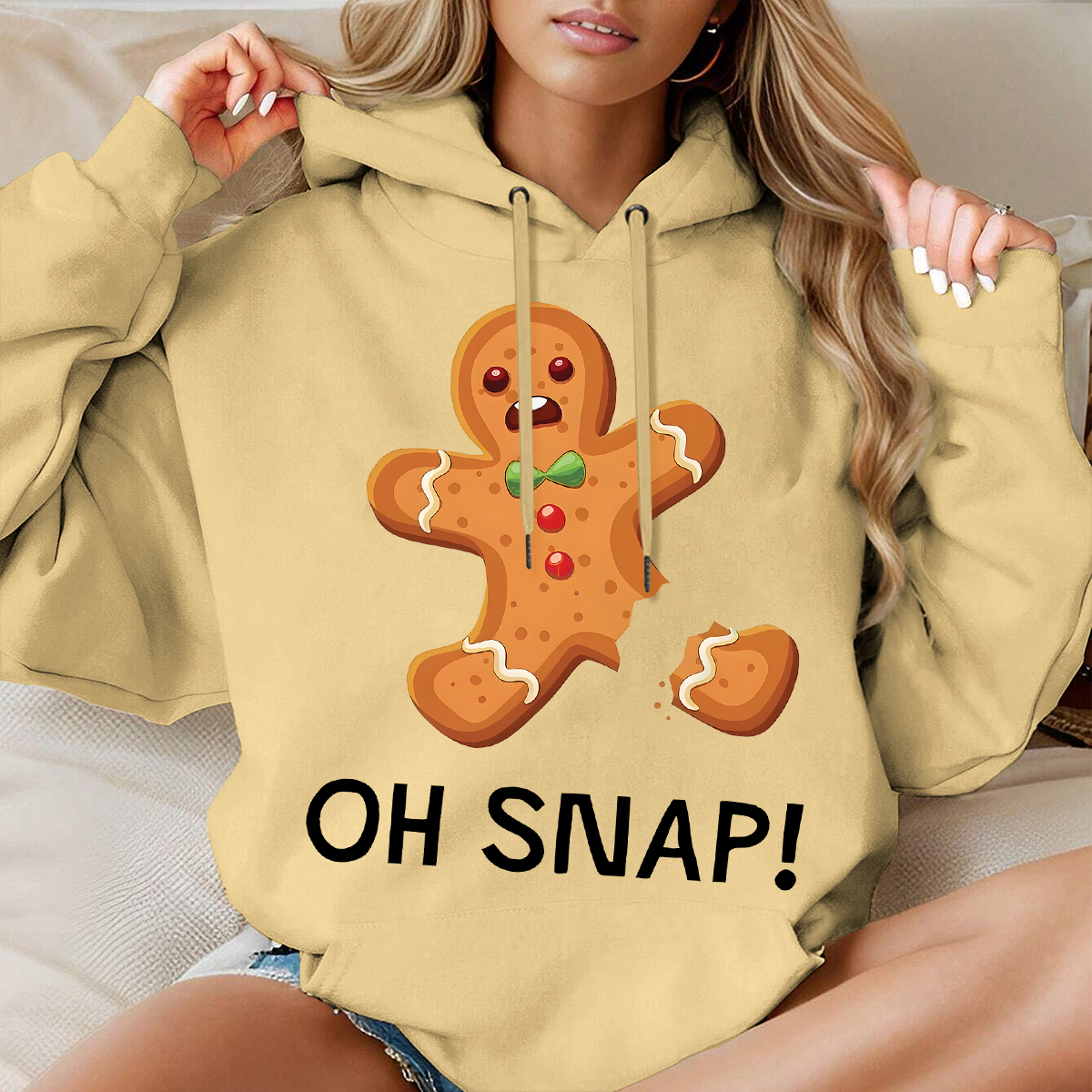 Oh Snap Gingerbread Christmas Cake Long Sleeve Hooded Pocket Pullover Hoodie 02