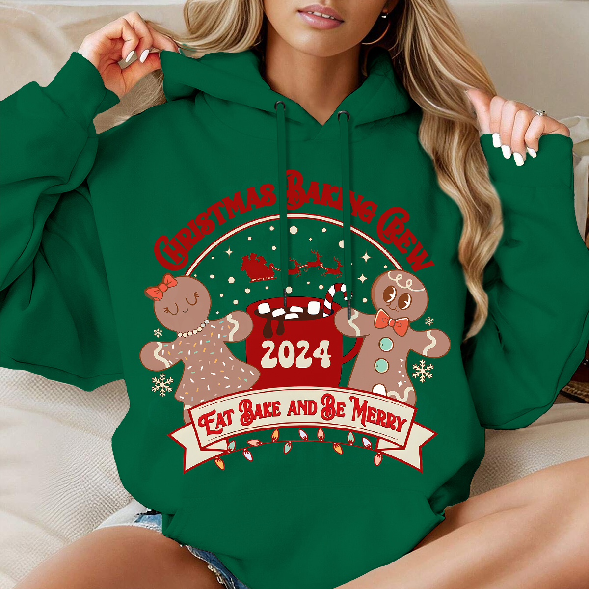 Gingerbread Christmas Baking Crew 2024 Long Sleeve Hooded Pocket Pullover Hoodie 02