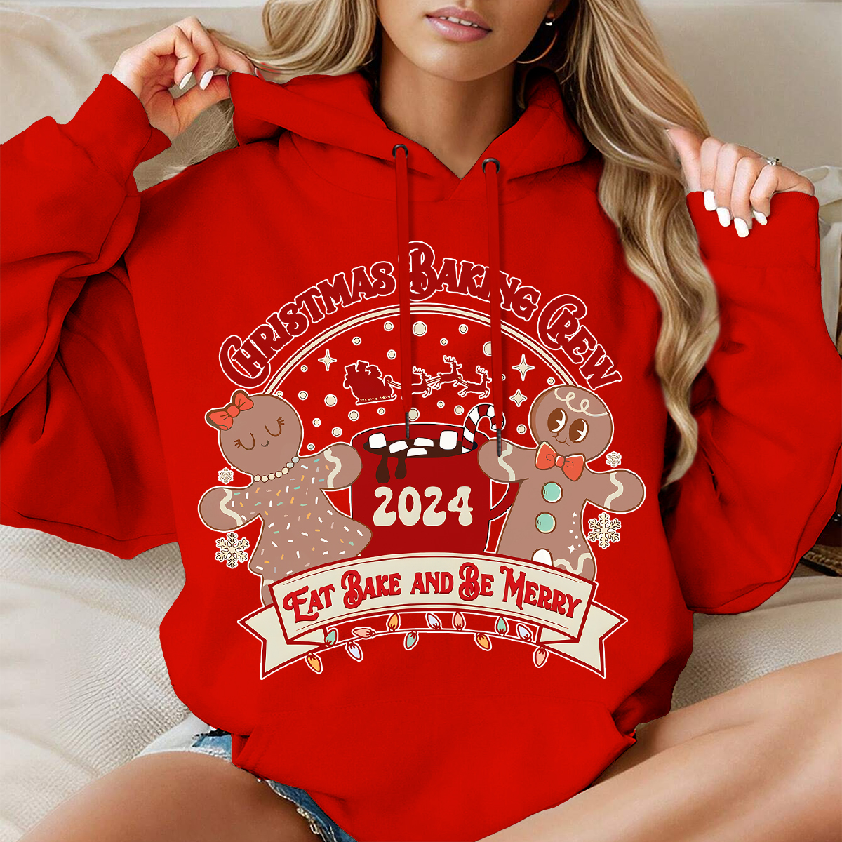 Gingerbread Christmas Baking Crew 2024 Long Sleeve Hooded Pocket Pullover Hoodie 02