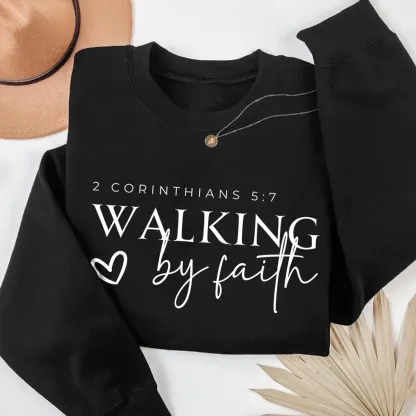 Walking By Faith Printed Round Neck Long Sleeve Sweatshirts