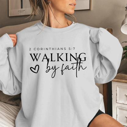 Walking By Faith Printed Round Neck Long Sleeve Sweatshirts