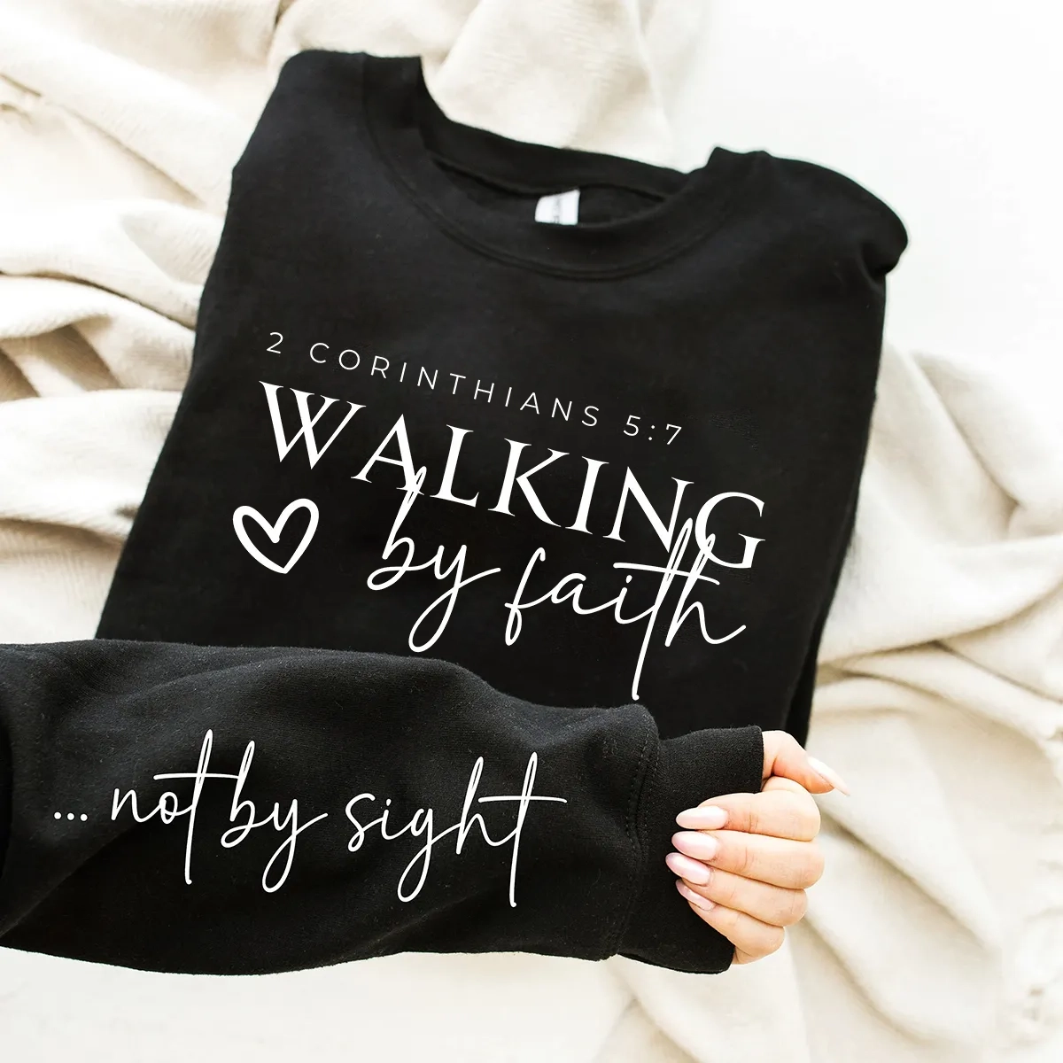 Walking By Faith Printed Round Neck Long Sleeve Sweatshirts