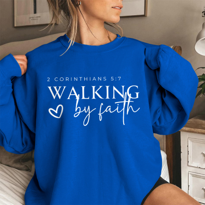Walking By Faith Printed Round Neck Long Sleeve Sweatshirts