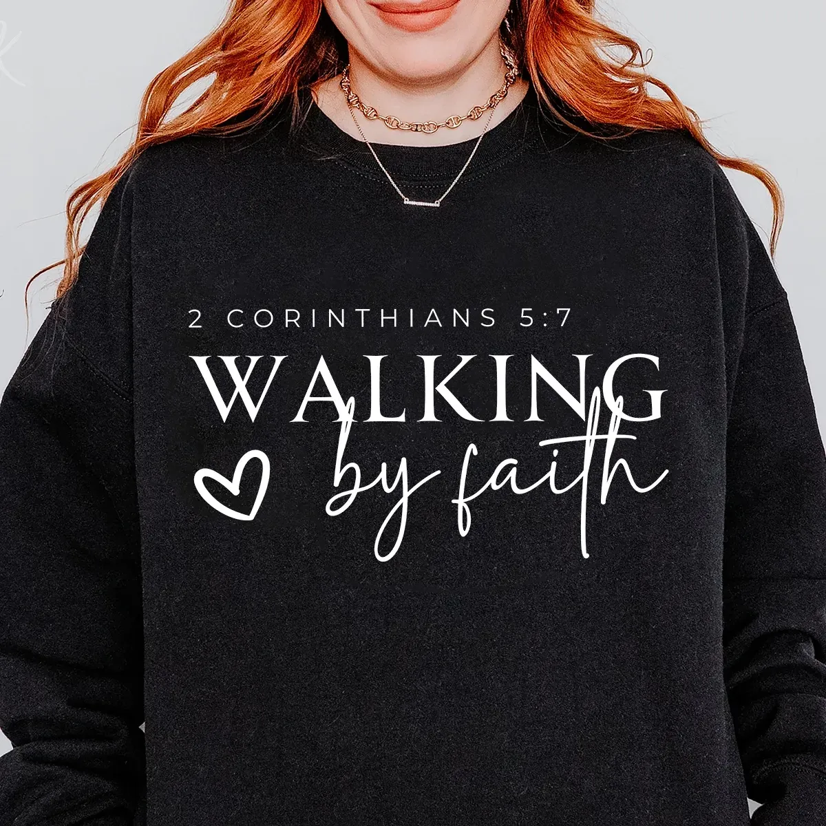 Walking By Faith Printed Round Neck Long Sleeve Sweatshirts
