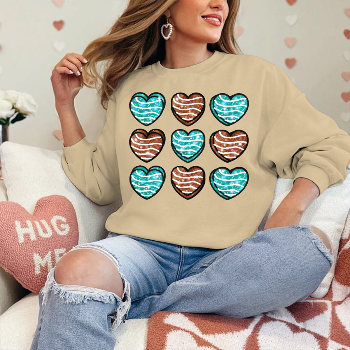 Women's Heart Pattern Sweatshirt