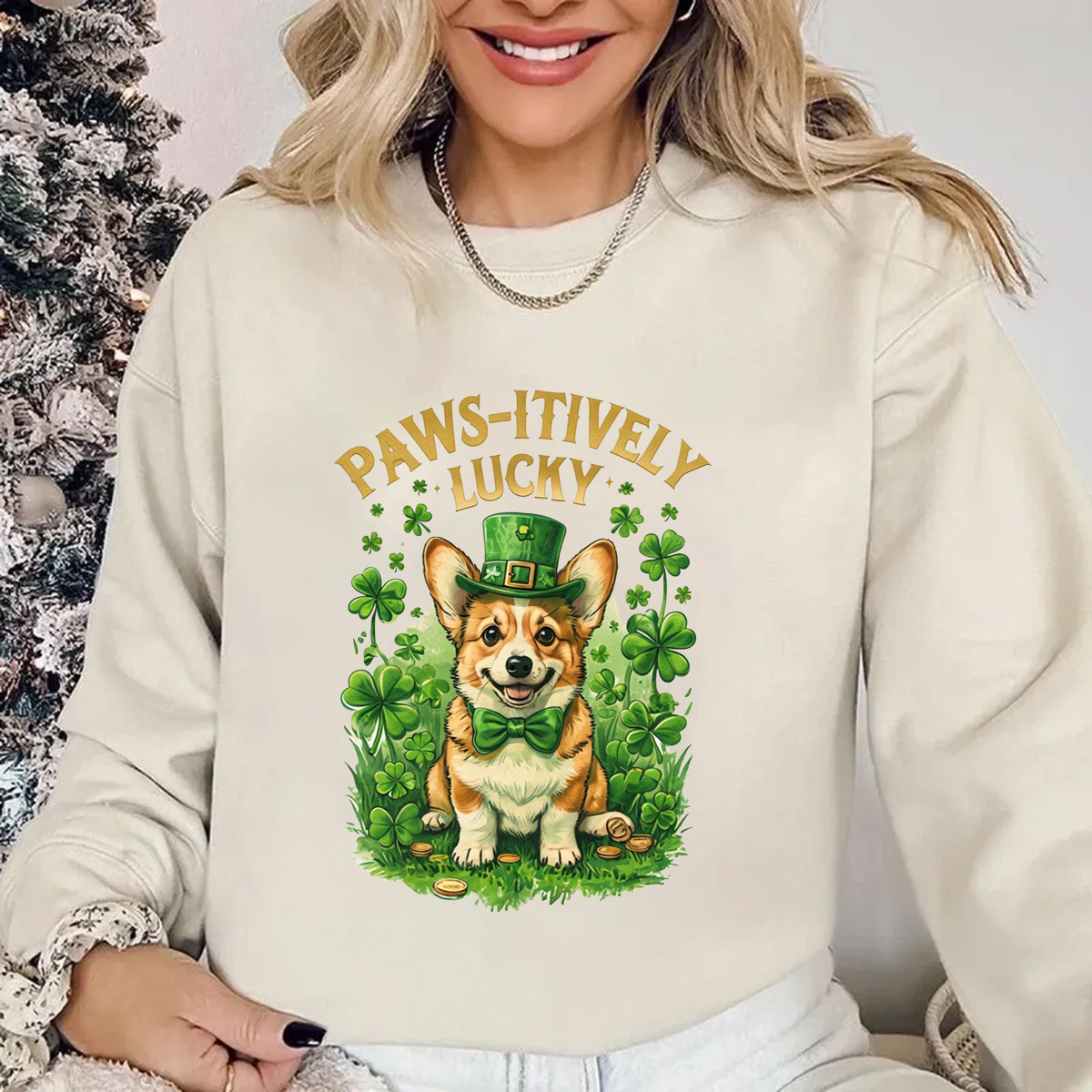 Women's cartoon dog pattern round neck sweatshirt