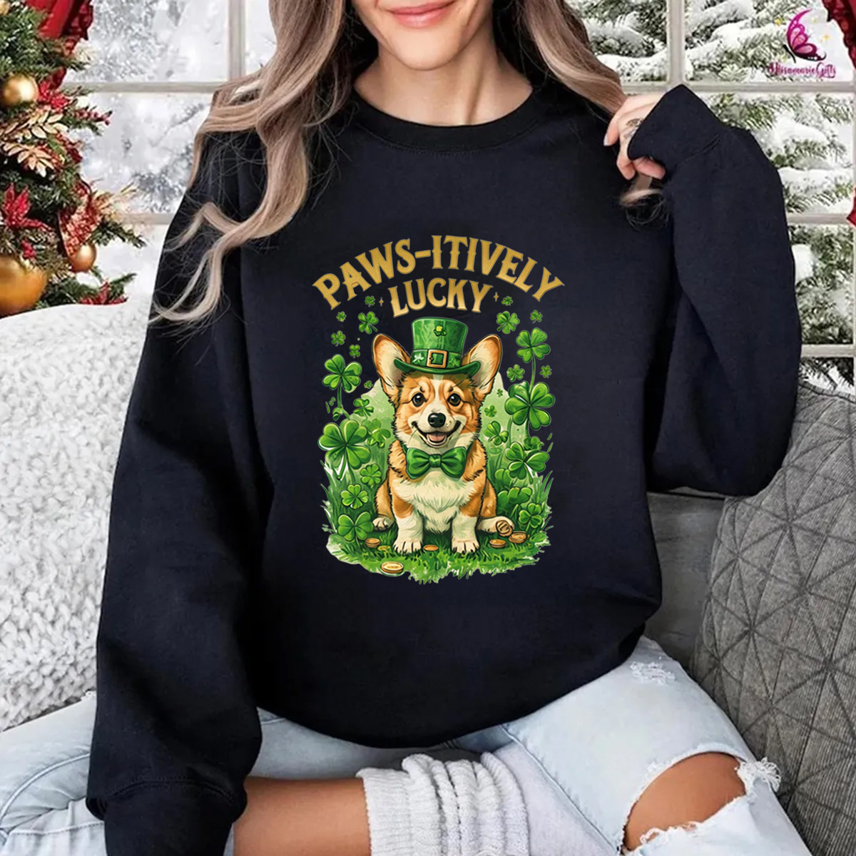Women's cartoon dog pattern round neck sweatshirt