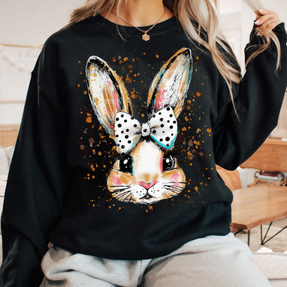 Easter Hand Drawn Bunny Printed Round Neck Long Sleeve Sweatshirts