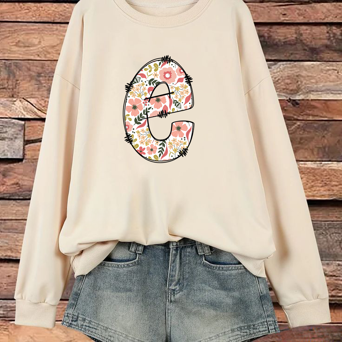 Lettering Print, Casual Sweatshirt, Crew Neck Sweatshirt.