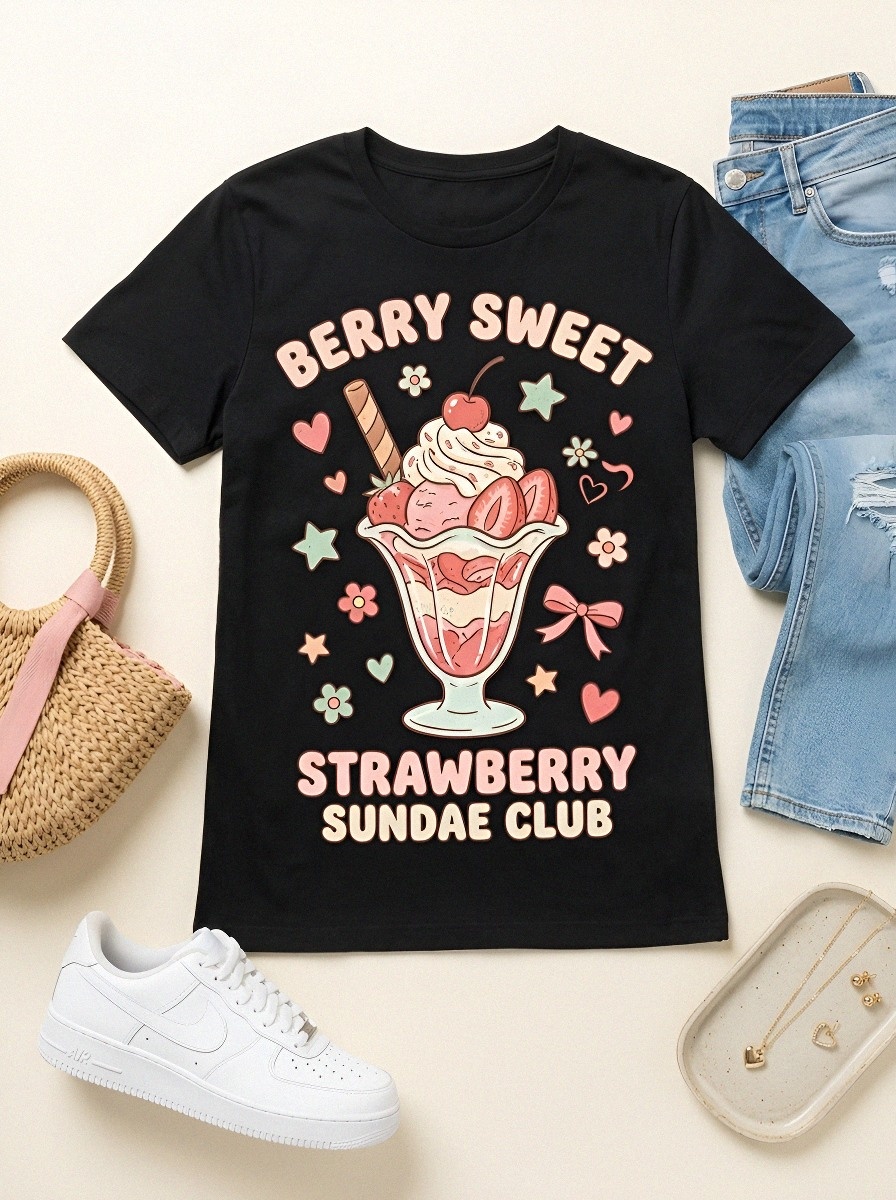Women's Strawberry Sundae Berry Sweet Printed T-shirt