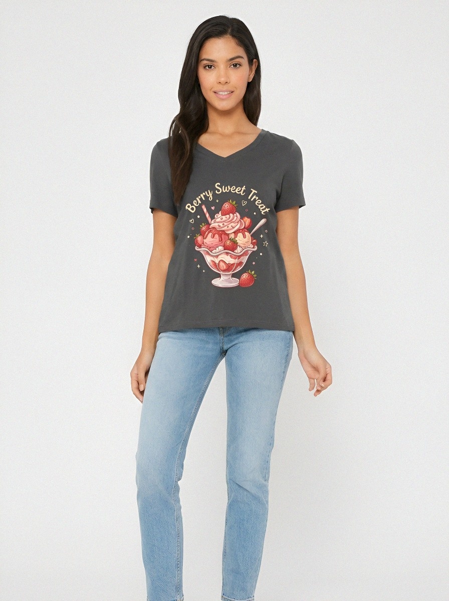 Women's Strawberry Dessert Lover Berry Sweet Treat Printed T-shirt