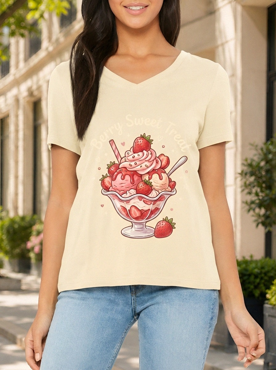 Women's Strawberry Dessert Lover Berry Sweet Treat Printed T-shirt