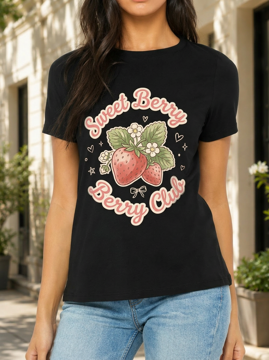 Women's Sweet Berry Club Strawberry Printed T-shirt