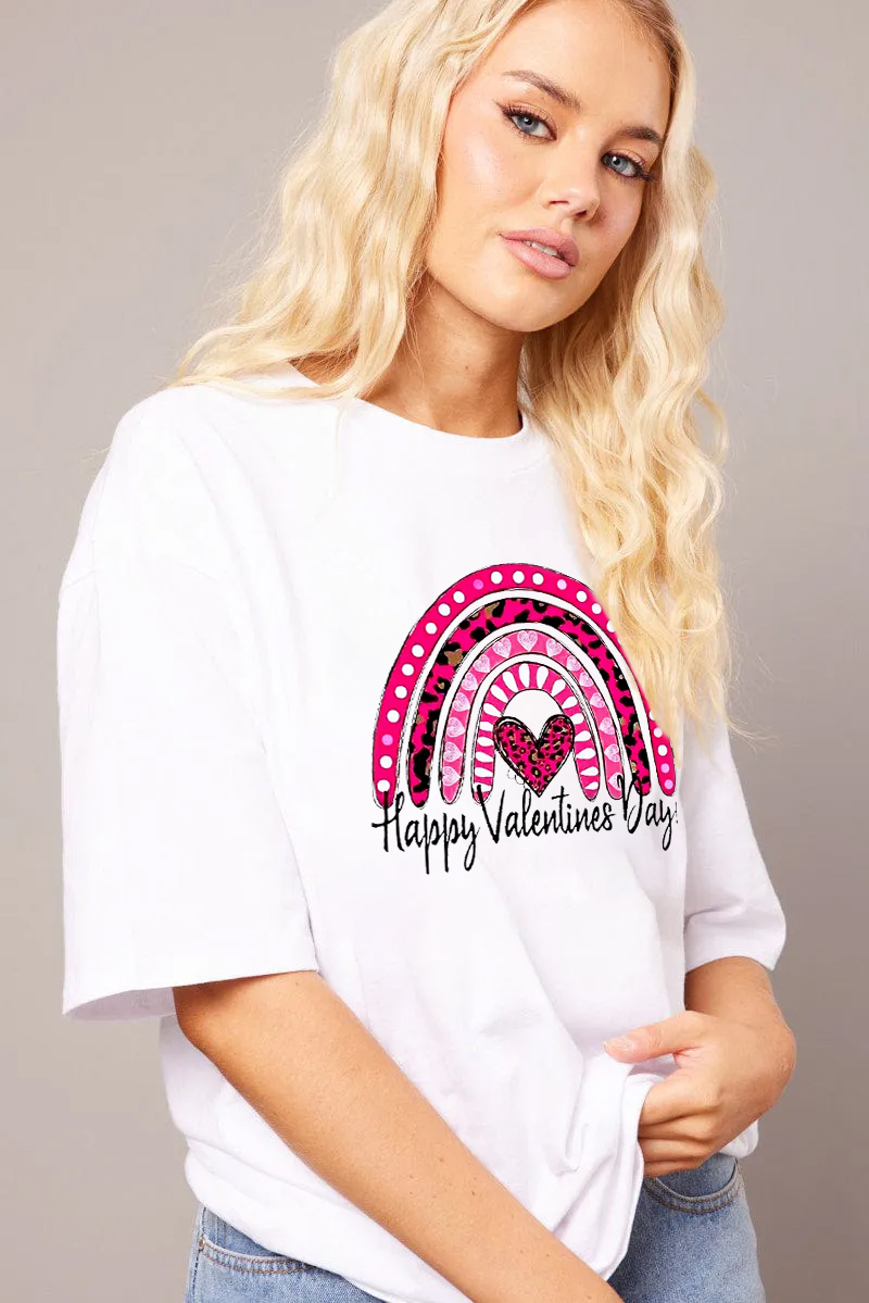 Women's heart-shaped letter printed T-shirt