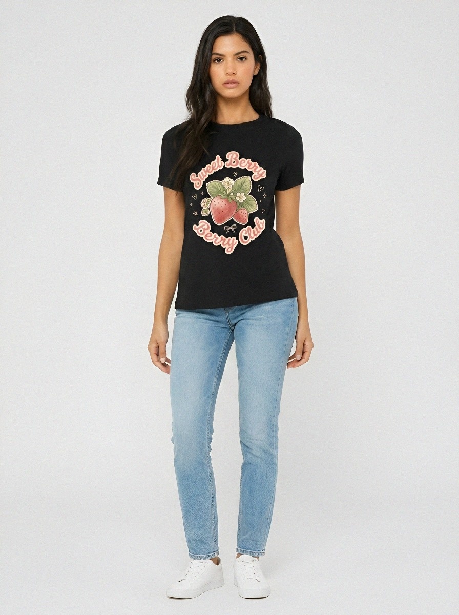 Women's Sweet Berry Club Strawberry Printed T-shirt
