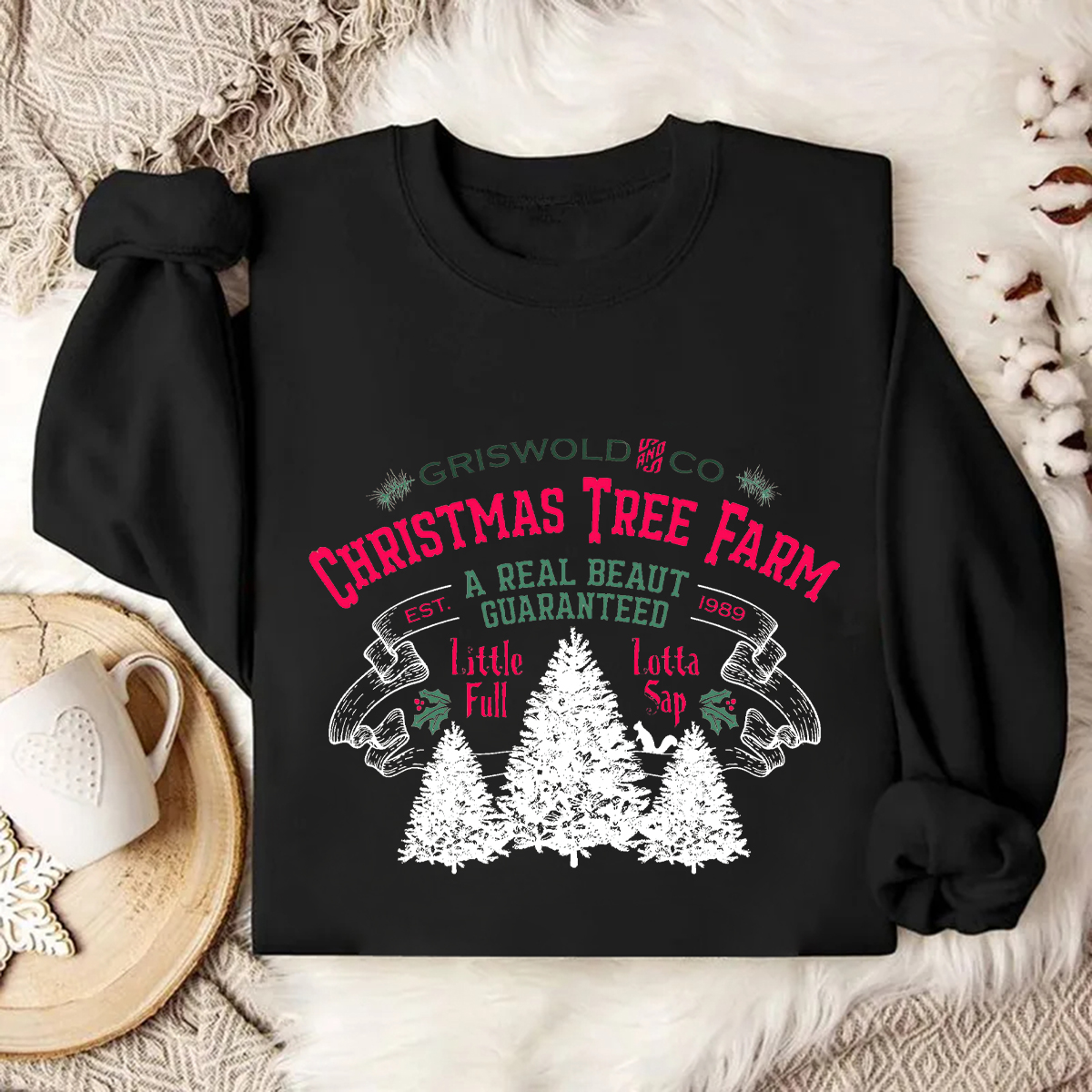 Women's Griswold And Co Christmas Tree Farm A Real Beaut Guaranteed Printed Round Neck Long Sleeve Sweatshirts