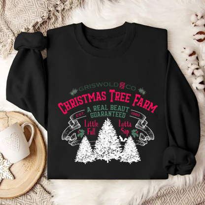 Women's Griswold And Co Christmas Tree Farm A Real Beaut Guaranteed Printed Round Neck Long Sleeve Sweatshirts