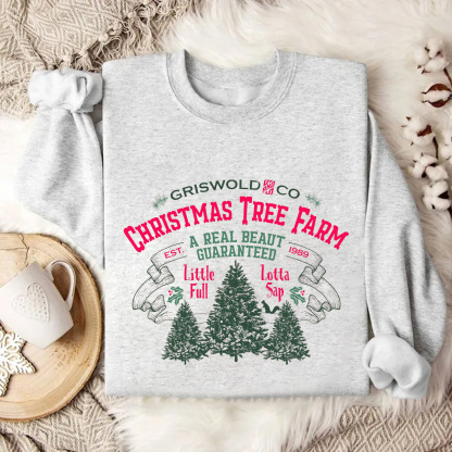 Women's Griswold And Co Christmas Tree Farm A Real Beaut Guaranteed Printed Round Neck Long Sleeve Sweatshirts