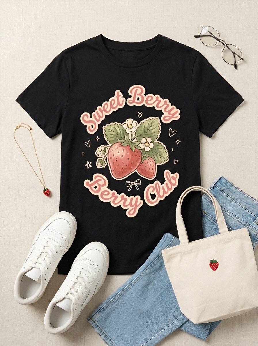 Women's Sweet Berry Club Strawberry Printed T-shirt