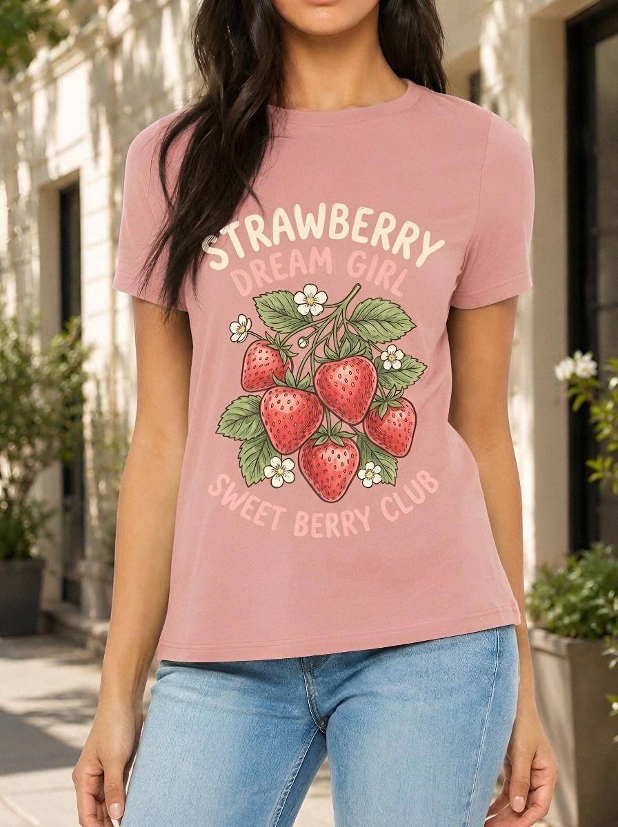 Women's Strawberry Dream Girl Sweet Berry Club Printed T-shirt