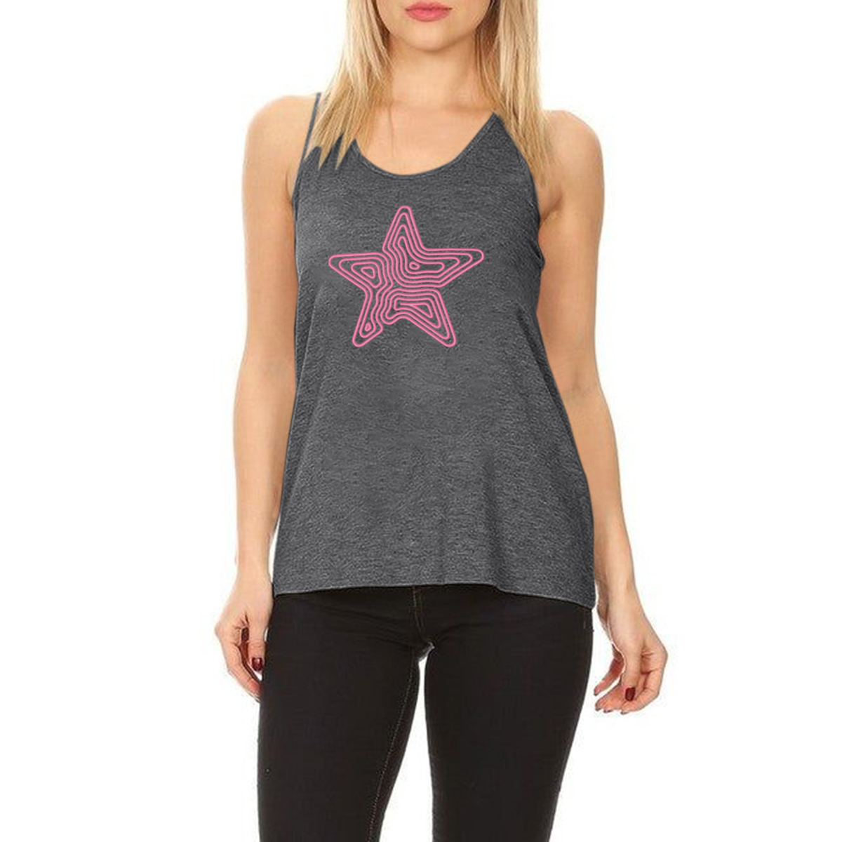 A Casual Vest With A Five-Pointed Star Pattern Made Up Of Pink Lines.