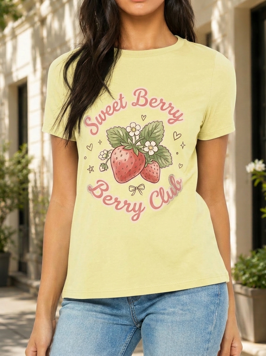 Women's Sweet Berry Club Strawberry Printed T-shirt