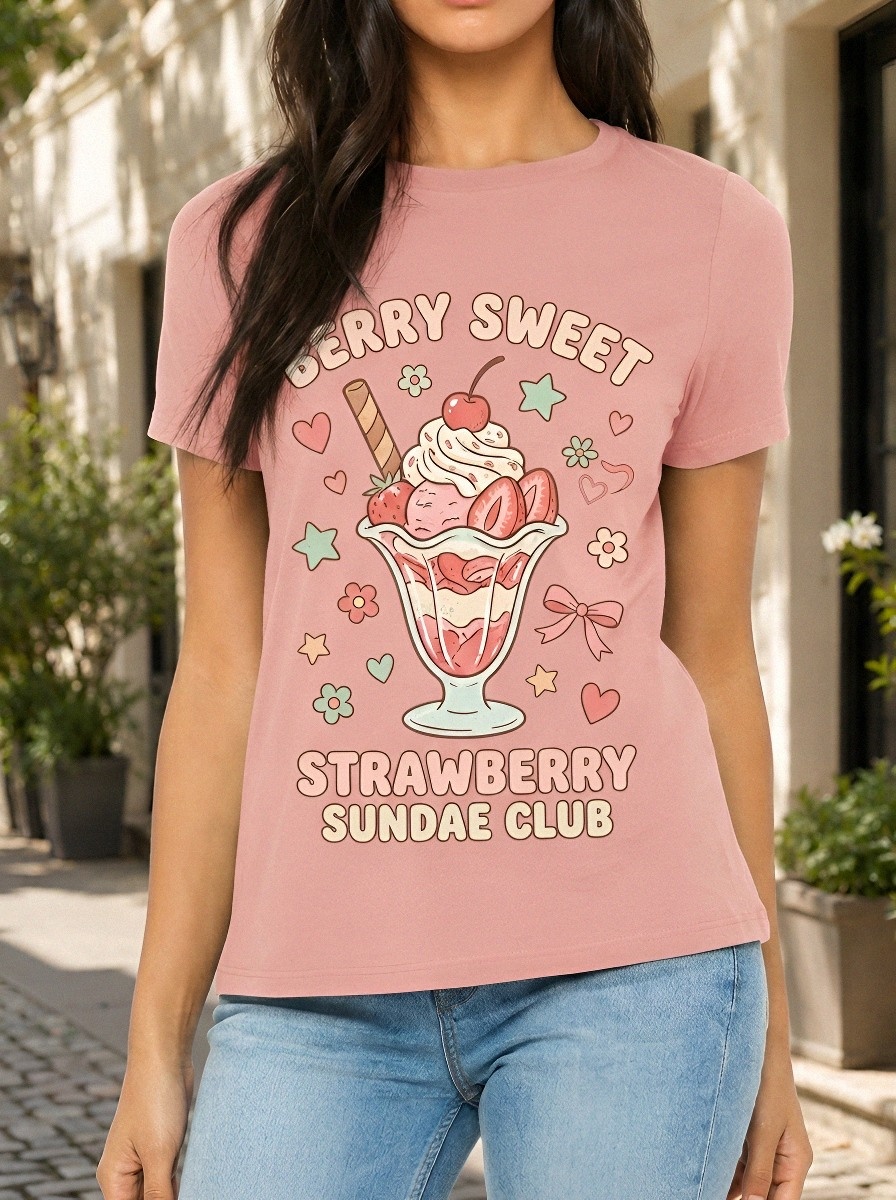 Women's Strawberry Sundae Berry Sweet Printed T-shirt