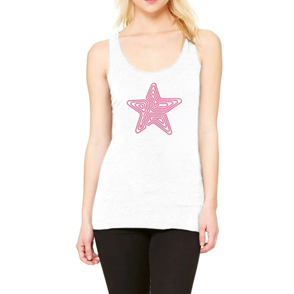 A Casual Vest With A Five-Pointed Star Pattern Made Up Of Pink Lines.