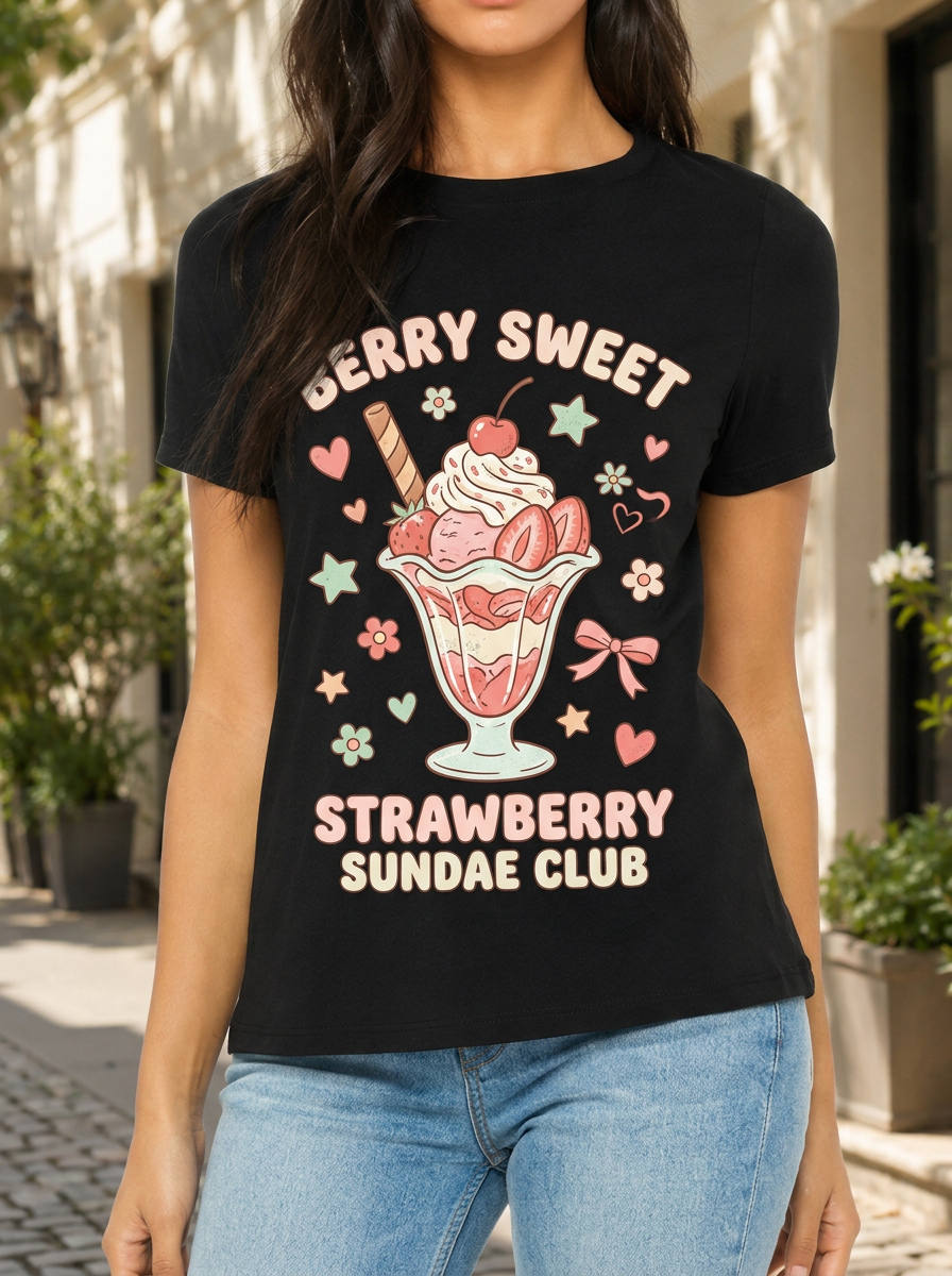 Women's Strawberry Sundae Berry Sweet Printed T-shirt