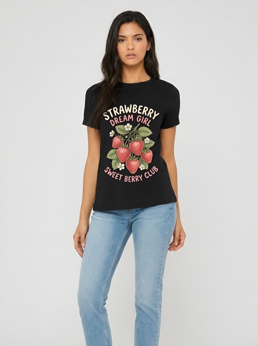 Women's Strawberry Dream Girl Sweet Berry Club Printed T-shirt