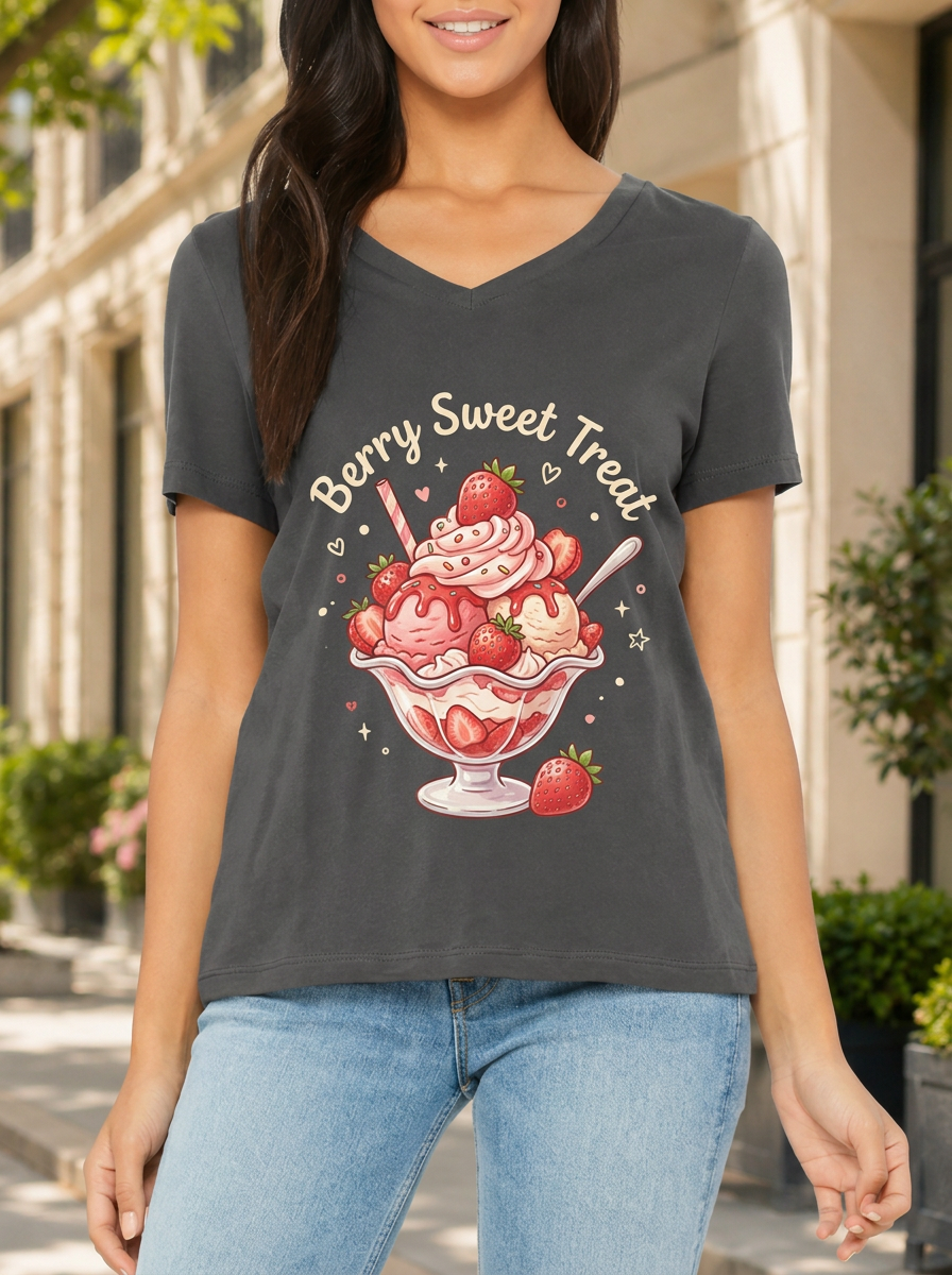 Women's Strawberry Dessert Lover Berry Sweet Treat Printed T-shirt