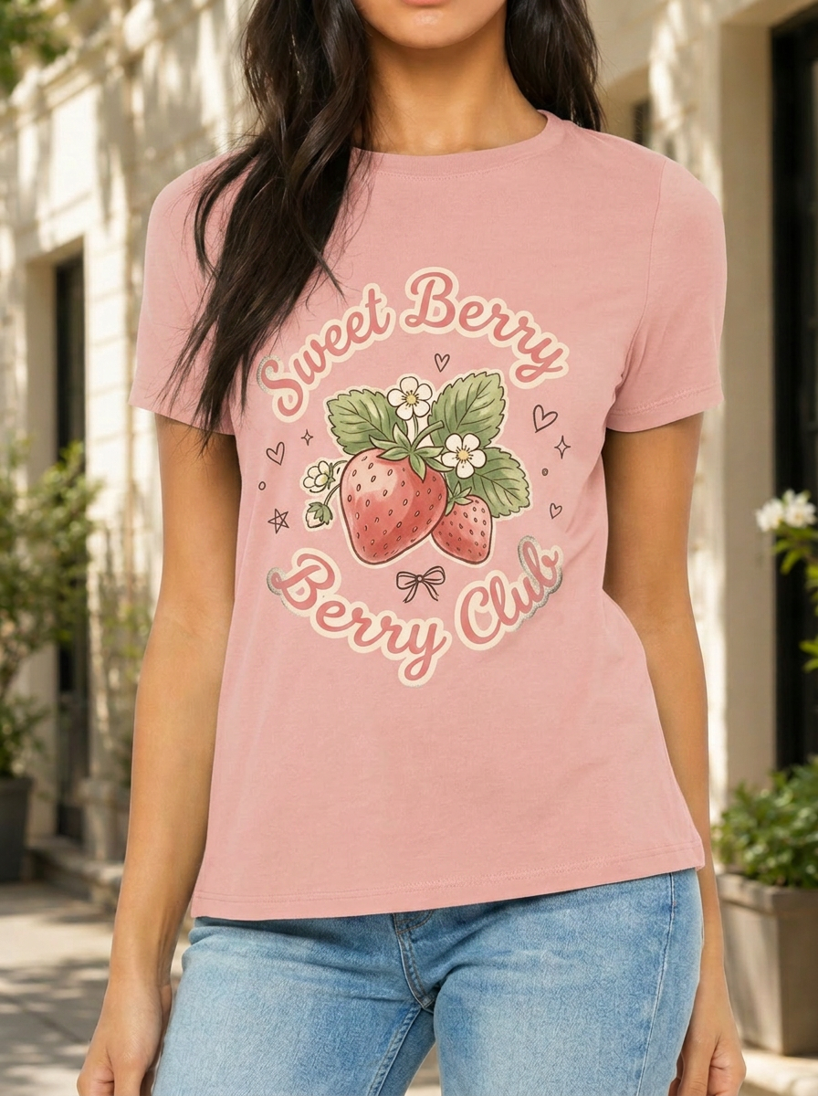 Women's Sweet Berry Club Strawberry Printed T-shirt